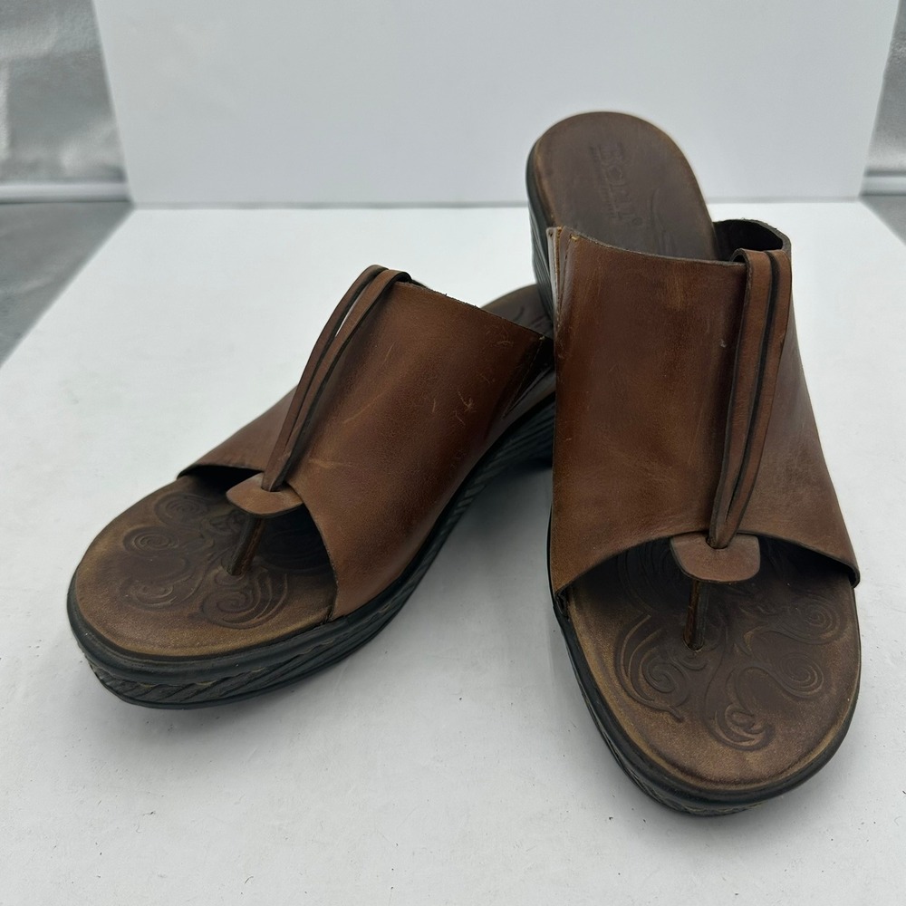Born Womens Y2K Leather Wedge Thong Slide Sandals Size 8 Platform Boho‎ Hippie